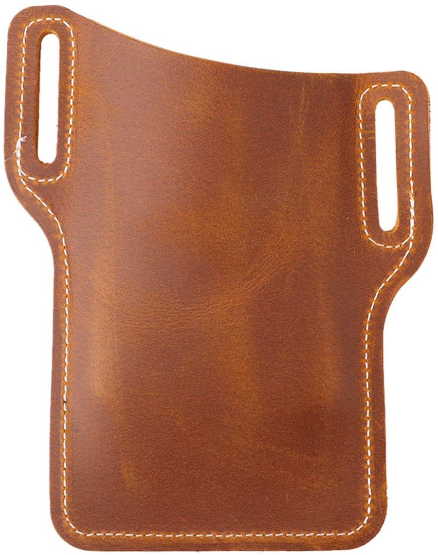 Phone Leather Case Belt Holster for Mobile Phone Protection iPhone Samsung EDC Sheath Pouch Men Handmade PU Leather Waist Light Brown Brown - Silipac
