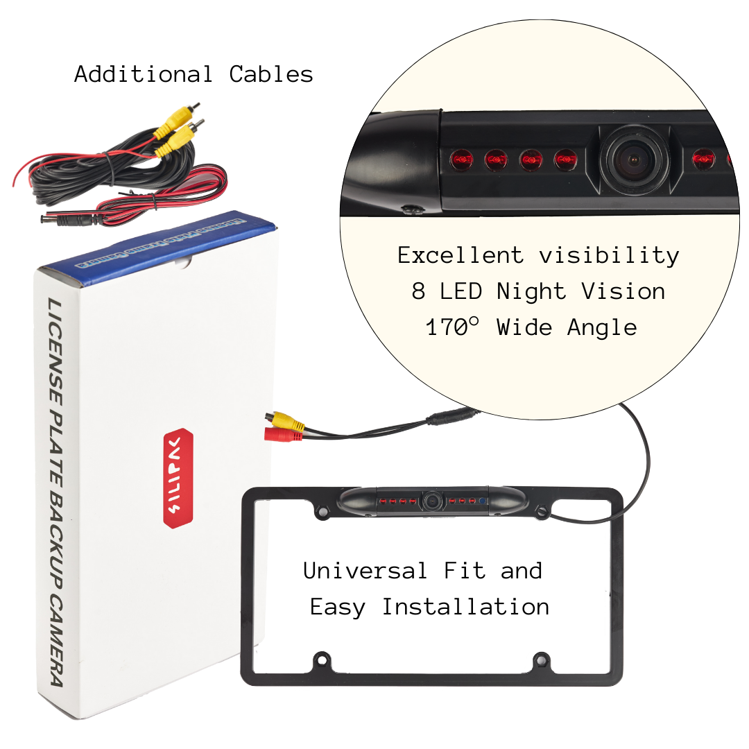 License Plate Camera - Waterproof Universal HD Rear View Backup Camera with Night Vision