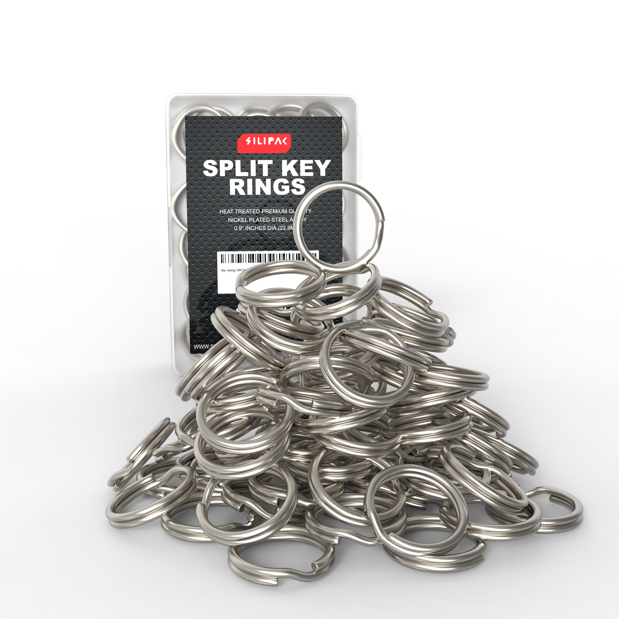 Silipac Keychain Rings Bulk 100 pcs - Split Ring Heavy Duty Crafts DIY Convenient Size 0.9 in (23 mm) - Steel Round Metal Key Rings