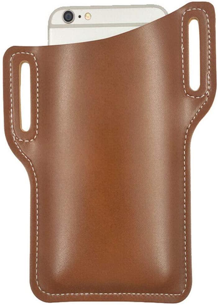 Phone Leather Case Belt Holster for Mobile Phone Protection iPhone Samsung EDC Sheath Pouch Men Handmade PU Leather Waist Light Brown - Silipac