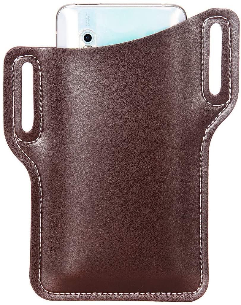 Phone Leather Case Belt Holster for Mobile Phone Protection iPhone Samsung EDC Sheath Pouch Men Handmade PU Leather Waist Dark Brown - Silipac