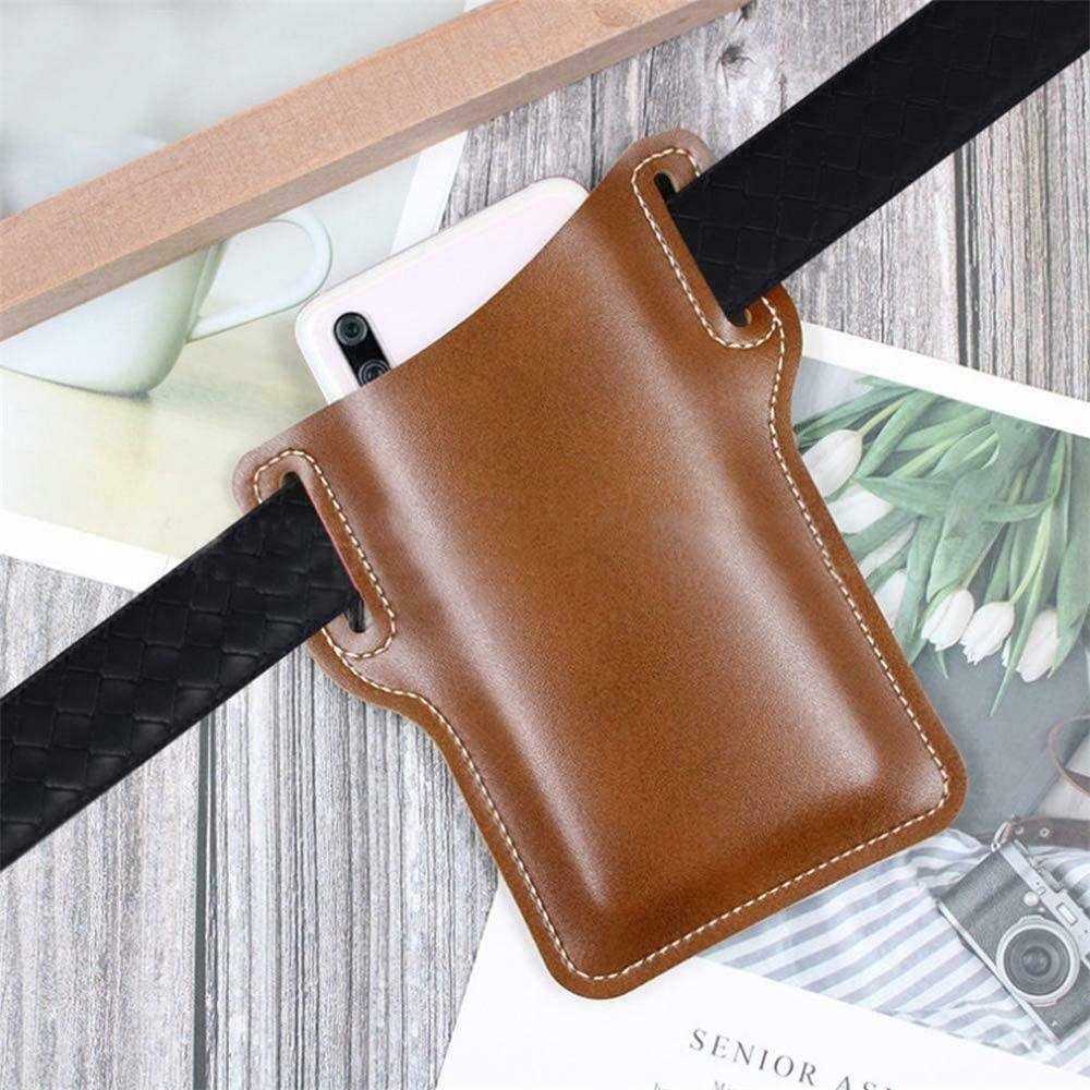 Phone Leather Case Belt Holster for Mobile Phone Protection iPhone Samsung EDC Sheath Pouch Men Handmade PU Leather Waist Light Brown - Silipac