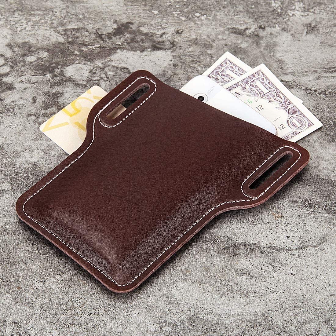 Phone Leather Case Belt Holster for Mobile Phone Protection iPhone Samsung EDC Sheath Pouch Men Handmade PU Leather Waist Dark Brown - Silipac